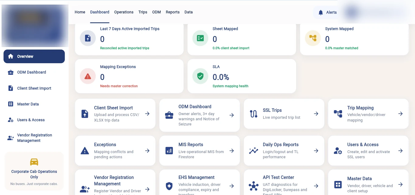 Employee Transport AI — Operations Overview actual interface screenshot
