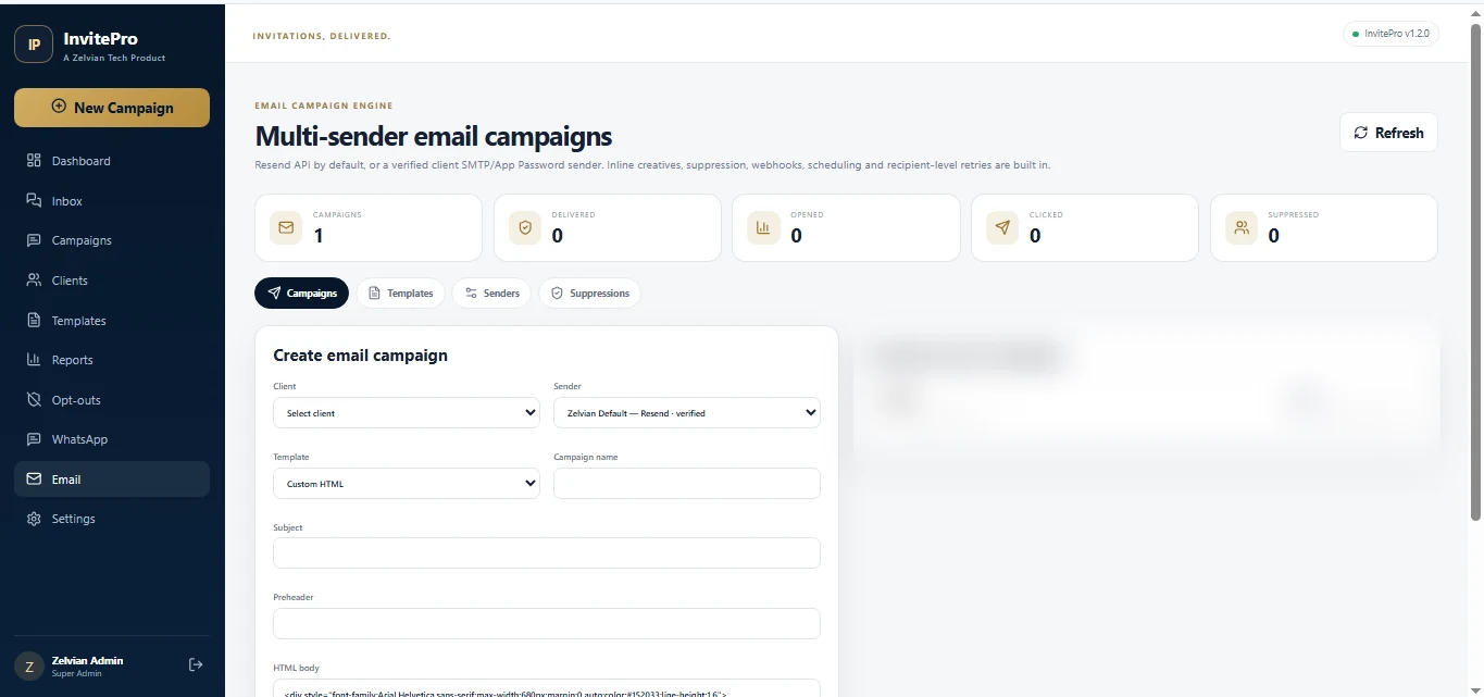 InvitePro — Multi-Sender Email Campaigns actual interface screenshot