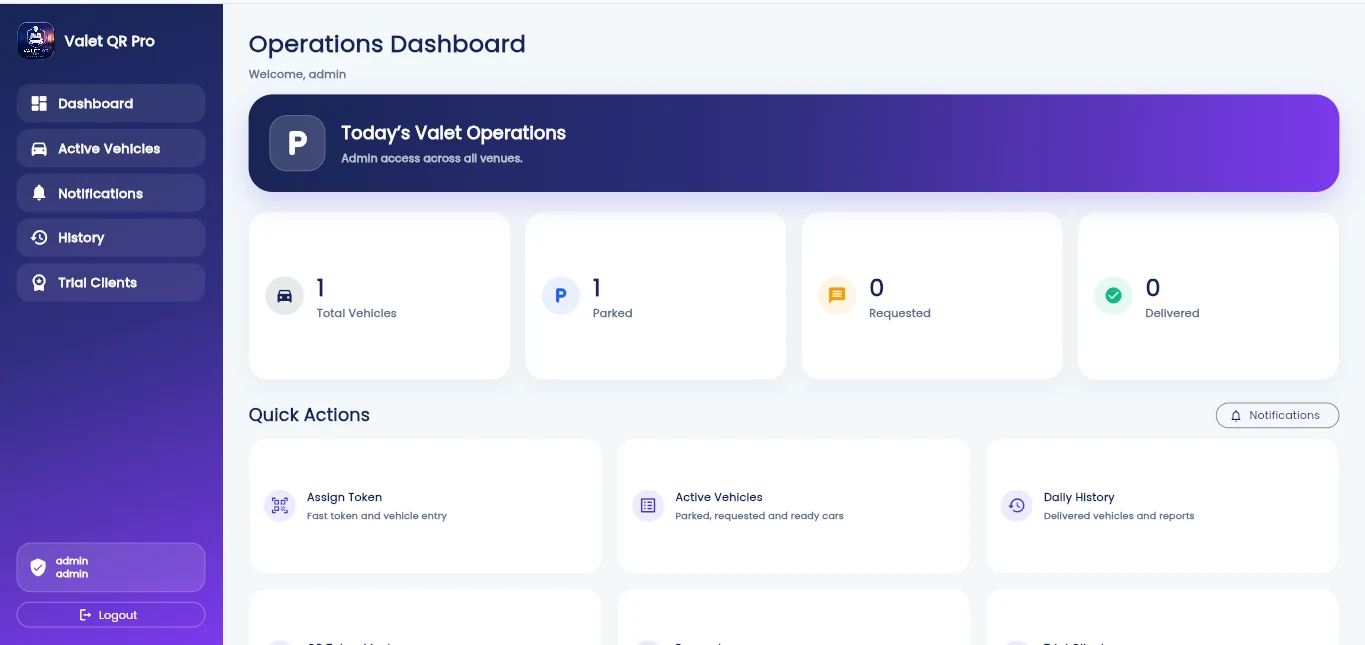 Valet QR Pro actual interface screenshot